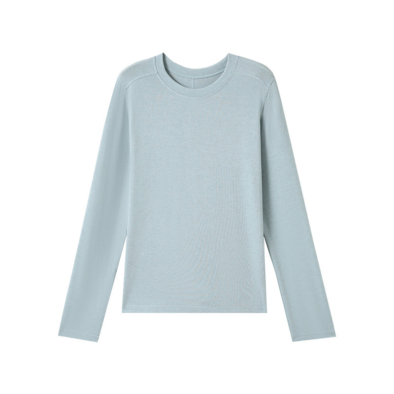 Women's Light Blue Long Sleeve Crew Neck Top Slim Fit Basic T-Shirt