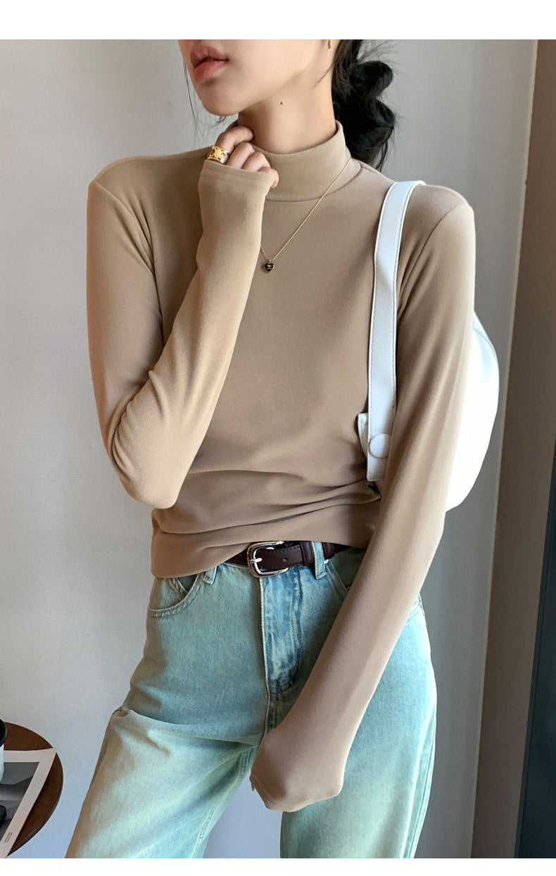 Women's Soft Fleece Mock Neck Long Sleeve Top Slim Fit Thermal Base Layer
