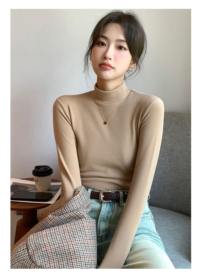 Women's Soft Fleece Mock Neck Long Sleeve Top Slim Fit Thermal Base Layer